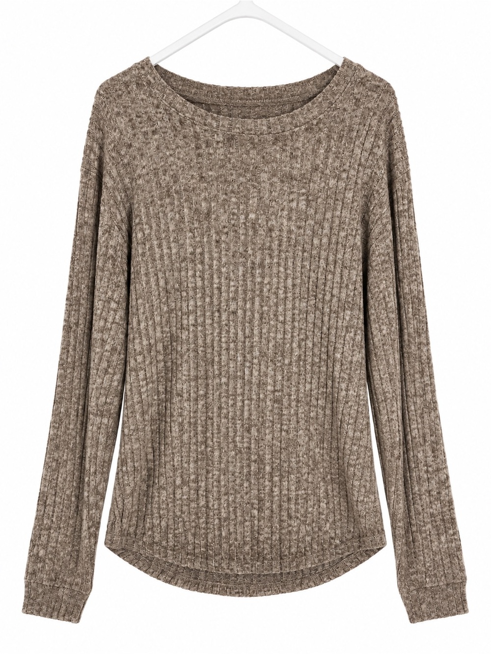Fantaslooks Taupe Marled Rib Knit Top Cozy Casual Minimalist Long Sleeve Sz. 2XL